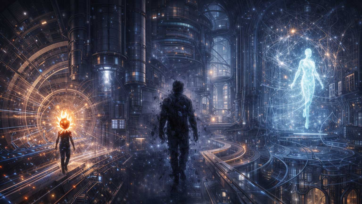 Three Particles Walk Into a Structure